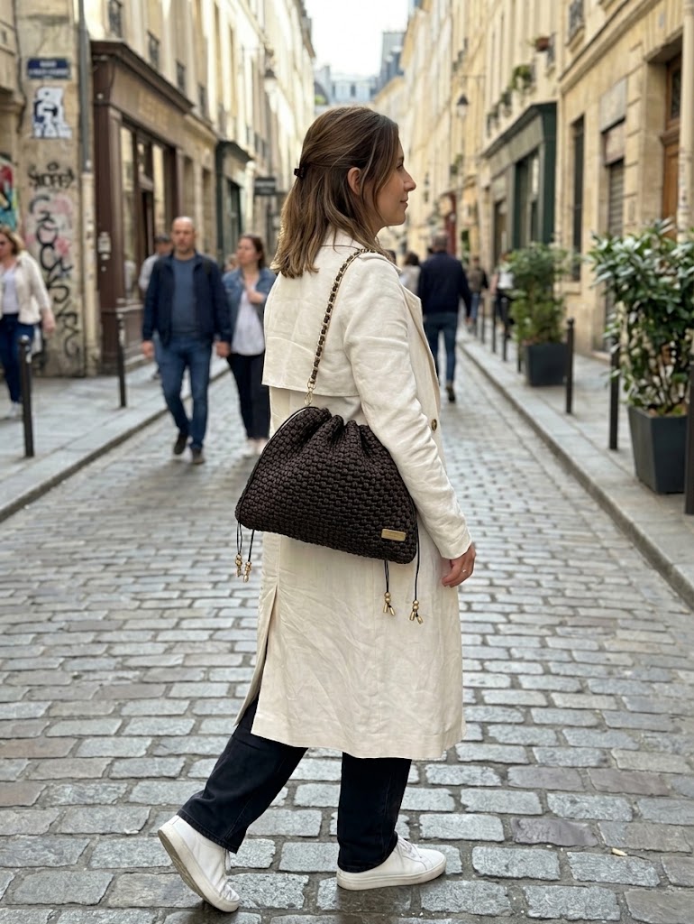 ##Borsa Le Vittoria – Pochette Morbida Intrecciata Cioccolato & Oro##